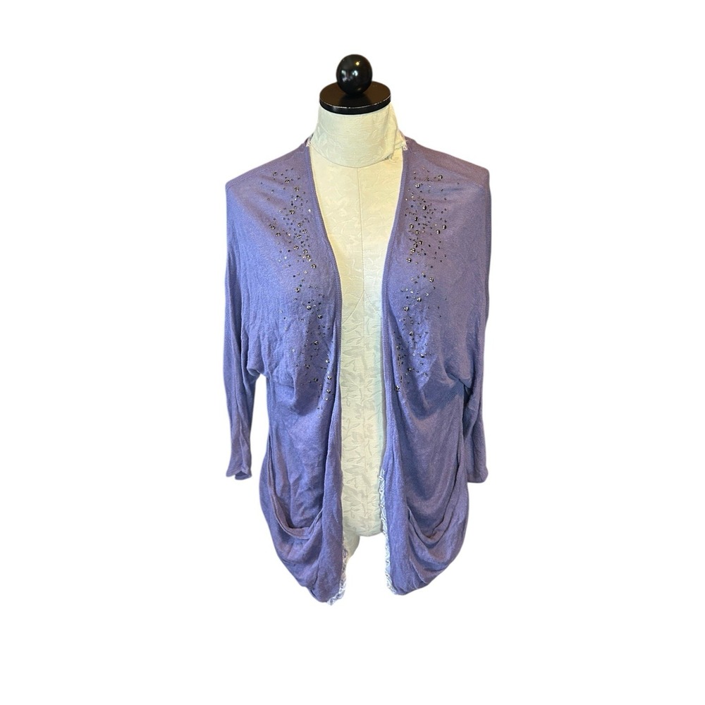 Free‎ People Purple Button-Down Cardigan Sequins Beaded Linen Blend Sz S